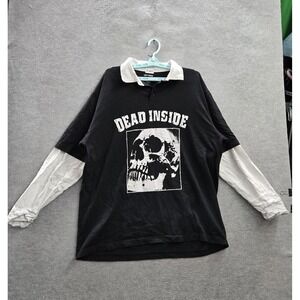 Hot Topic Men Polo Shirt 2X Black Graphic Skull Layered Grunge Dead Inside Y2K